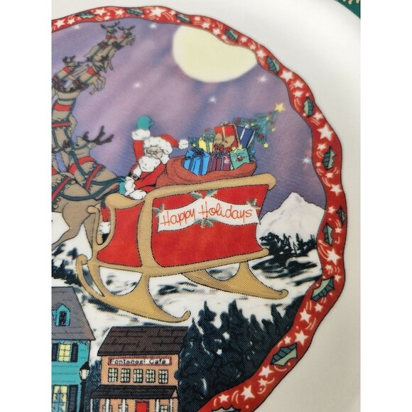 Homer Laughlin turano sleigh scene reindeer green 12-in dinner plate Xmas - Picture 3 of 6